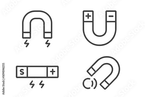 Magnet line icon set with editable stroke, minimalistic linear pictograms for app design, card design, banners, posts, vector cartoon illustrations with transparent background