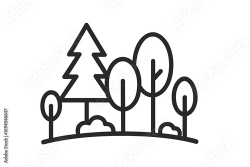 Minimalistic line icon of diverse trees and forest silhouette for web design, apps, banners, social networks, cards, nature, environment, vector cartoon illustration transparent background