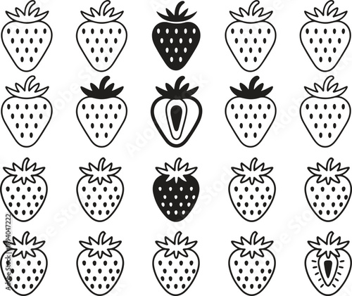 Strawberry Icons Vector – Fruit Silhouettes and Line Art Designs