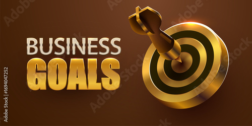 Golden dart target icon with arrow isolated on white background. 3d style design of business goal. Success finance marketing strategy.