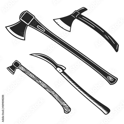Black axe and woodcutting tool silhouettes hatchet