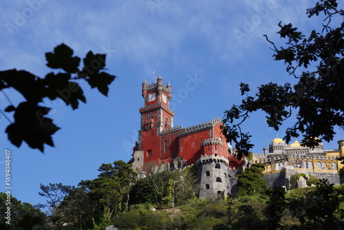 Fotografie Pena Palace Sintra Portugal Romanticist Castle on Hilltop.