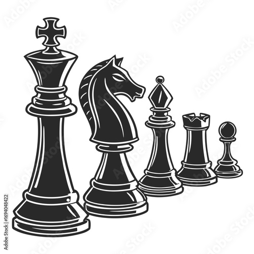 Black chess pieces king knight bishop rook pawn queen