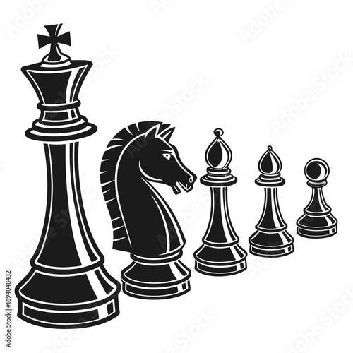 Black chess pieces king knight bishop pawns vector