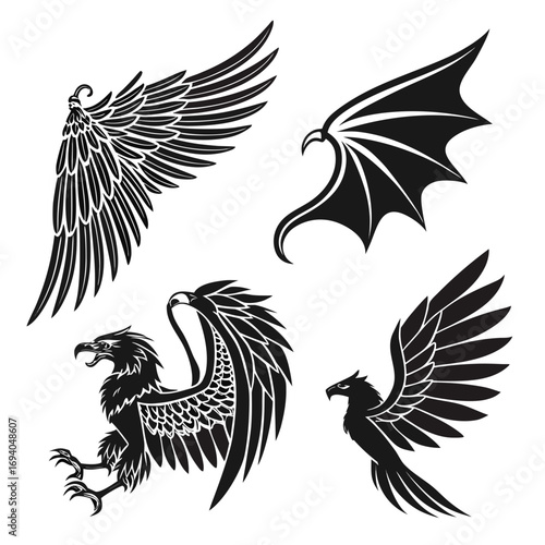 Black fantasy and heraldic wing designs wings griffin