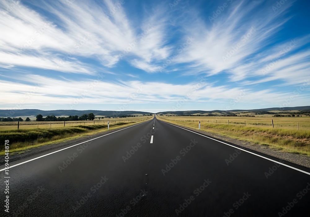 Naklejka premium Long straight road under cloudy sky