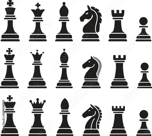 Chess Piece Silhouettes – Game Strategy Icons Collection Vector Illustration Isolate on White Background