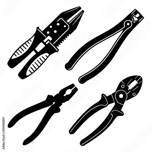 Black hand tool silhouettes pliers wire cutters