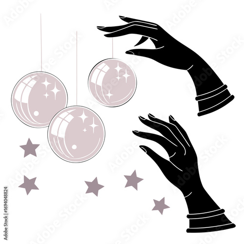 Black hands and crystal balls with stars psychic hands