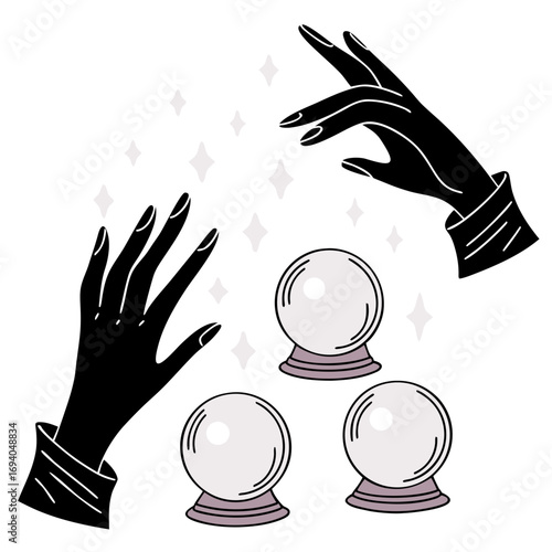 Black hands and crystal balls fortune telling psychic