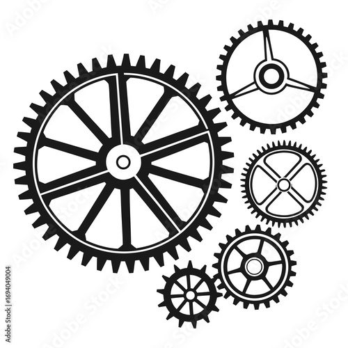 Black mechanical gears and cogs industrial machinery
