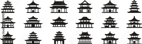 Japanese Pagoda Silhouettes – Asian Temple Icons Set Vector Illustration Isolate on White Background