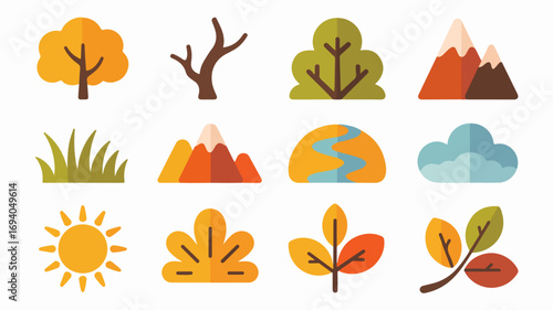 Nature Elements Icons Set for Outdoor and Environmental Design