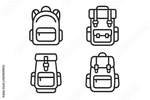 Schoolbag and Hiking Bag Outline Icon Collection, Editable Stroke Vector, Backpack for Tracking and Outdoor Adventures, Perfect for Infographics, Articles, Flyers, Banners, Cartoon Style