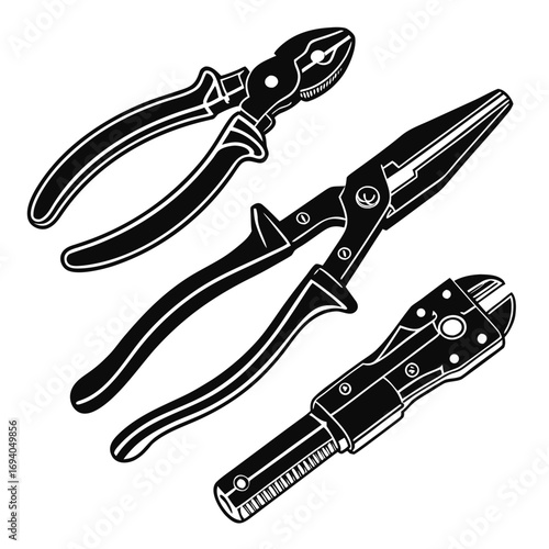 Black tool silhouettes on white background pliers wire cutters