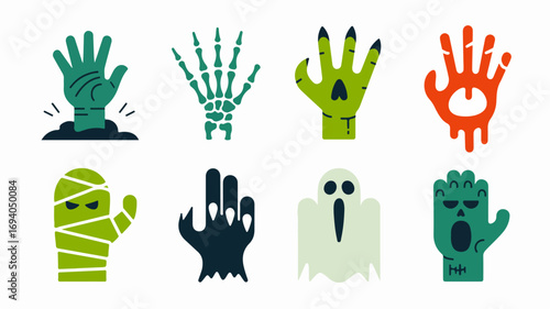 Halloween themed zombie and monster hand illustrations for decoration and design