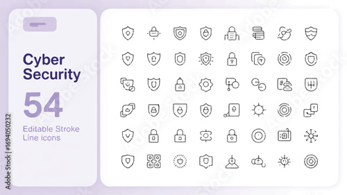 Cyber Security Line Icons Set Protecting Digital Assets with 54 Editable Vector Graphics for Modern Business and Technology Solutions