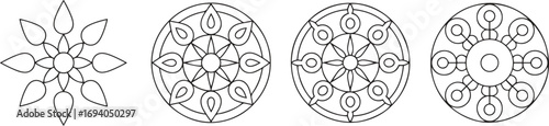 Mandala Circle Icons – Floral Sacred Geometry Pattern Vector Illustration Isolate on White Background