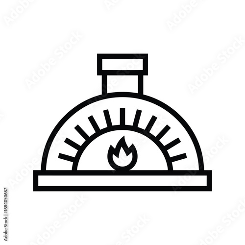 Simple line art of a wood fired pizza oven with flames