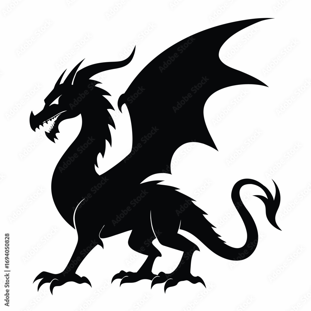 Fototapeta premium Dragon Silhouette Vector Icon