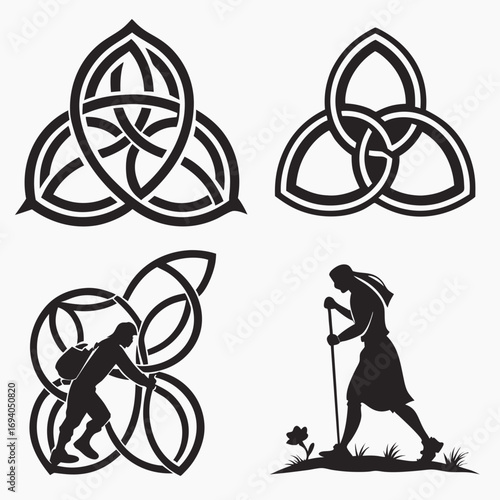 Celtic knot designs and hiking silhouettes trinity knot