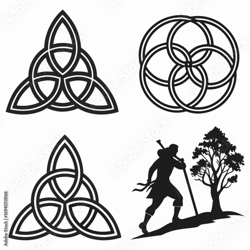 Celtic knots and traveler silhouette trinity knot triquetra