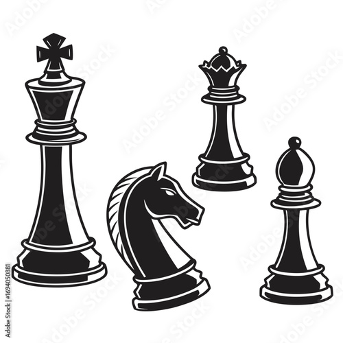 Chess pieces king queen knight bishop silhouettes game