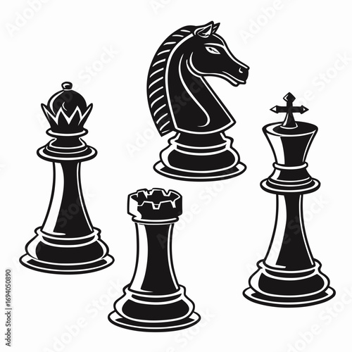 Chess pieces silhouettes king queen bishop knight rook