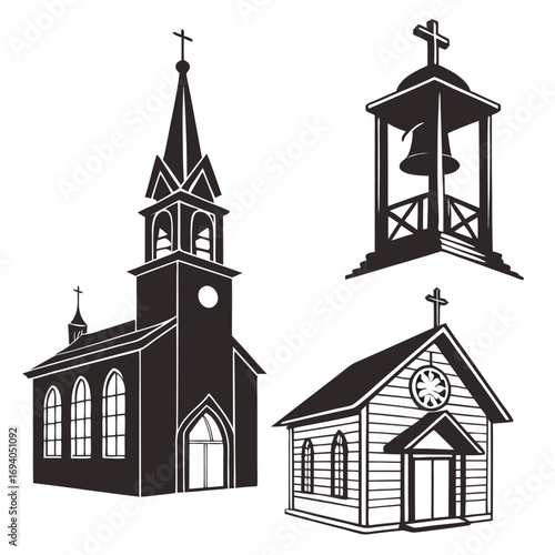Church steeple bell tower wooden chapel vector