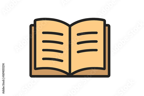 Simple linear filled color icon of opened book, minimalist open book pictogram for web design, apps, banners, social media, cards, education, reading, literature vector cartoon