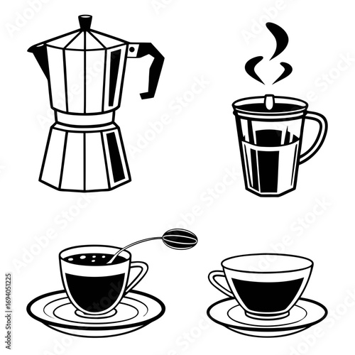 Coffee maker cup steam bean saucer vector