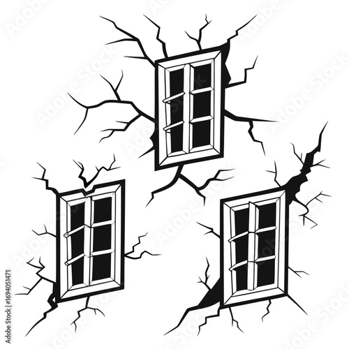 Cracked windows spooky silhouettes broken