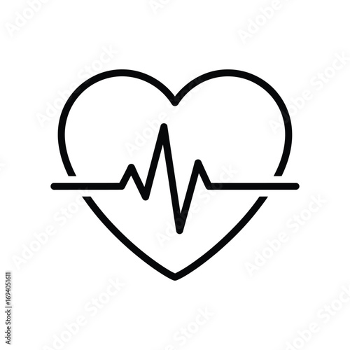 Minimalist heart icon with an electrocardiogram line, representing heartbeat, pulse, and cardiovascular health. A clean vector logo for medical and wellness concepts
