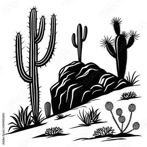 Desert cactus rock desert plants silhouette
