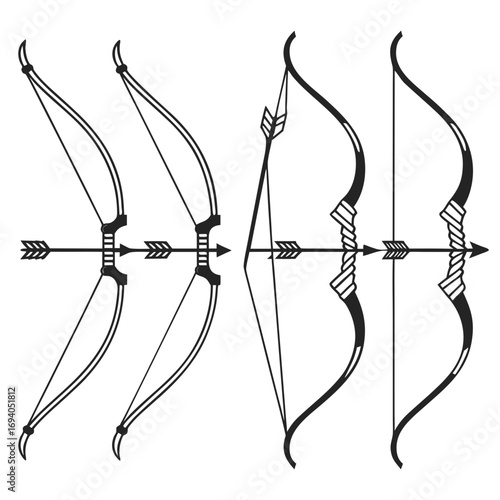 Diverse bow and arrow silhouettes archery weapon