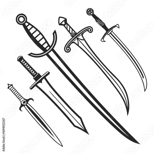 Diverse sword silhouettes medieval fantasy weapon collection