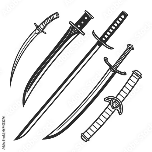 Diverse sword collection black white katana saber