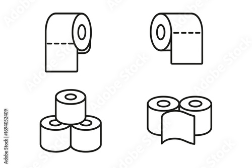 Toilet paper bundle thin line icons set, editable stroke, vector illustration, transparent background, web design, books, cards, apps, hygiene product pack collection, 4 pcs