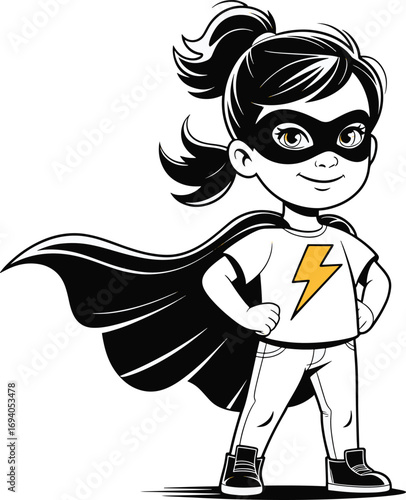 Young heroine in cape and mask ready for action comic style art vector