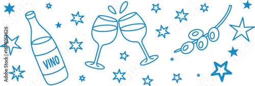 Wine Bottle and Glasses Doodle – Hand Drawn Party Illustration