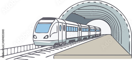 Passenger Train Exiting Subway Tunnel Vector Drawing