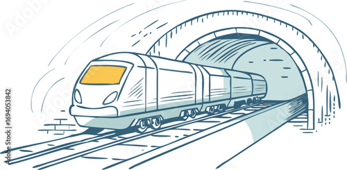 Modern High Speed Train Entering Tunnel Vector Illustration