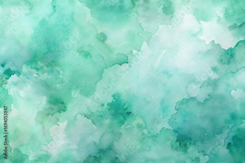 Abstract watercolor painting with shades of green and white, creating a dreamy and ethereal atmosphere, perfect for backgrounds and artistic designs