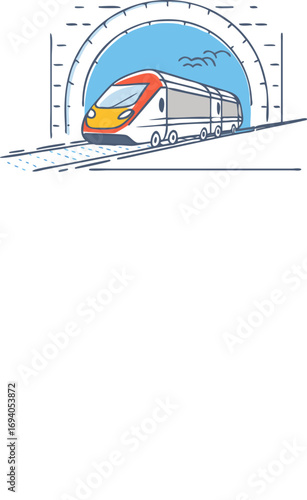 Express Train Leaving Tunnel Vector Illustration
