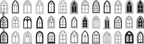 Gothic Window Vector Set – Vintage Arched Architecture Silhouettes