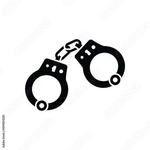 Black silhouette of handcuffs on a white background
