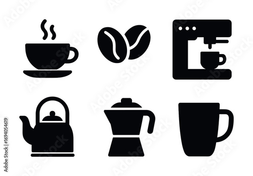 Coffee icons collection featuring cups, beans, and brewing equipment