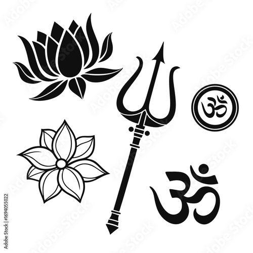 Hindu symbols lotus trident om symbol