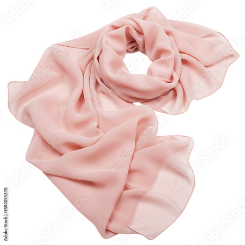 Pale Pink Lightweight Scarf: Soft, Draped Fabric Texture, Fashion Accessory isolated on transparent background