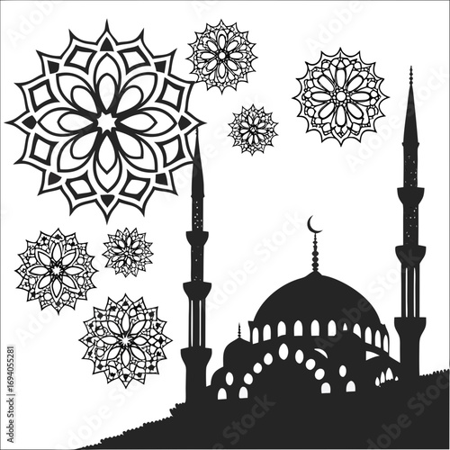 Islamic arabesque patterns mosque silhouette tile